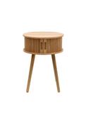 Round Slide Door Side Table - Wood