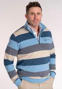1/4 Zip Stripe Sweat - Blue / Beige image