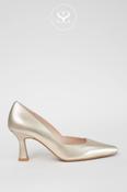 LODI GENIUS GOLD LEATHER FLARED HEEL COURT SHOES