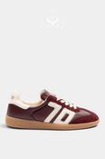 Back70 Wine Leather &amp; Suede Retro Trainers - Cloud image