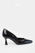 Lodi Black Patent Flared Heel Court Shoe — Genius