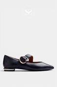 Gioseppo Black Leather Pointed Toe Ballet Flats - 80167 image