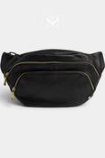 Depeche Black Leather Double Zipper Bumbag - 16550