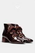 Hispanitas Brown Patent Block Heel Ankle Boots HI265052