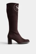 Miss Elastic Brown Lycra Knee High Sock Boots - 78173 image