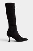 Miss Elastic Black Suede Knee High Sock Boots - 78041