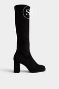 Miss Elastic Black Suede Knee High Platform Boots - 77031 image