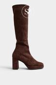 Miss Elastic Brown Suede Knee High Platform Boots - 77031 image