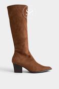 Miss Elastic Tan Faux Suede Knee High Boots — 78150