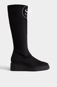 Miss Elastic Black Knee High Wedge Sock Boots - 77360 image