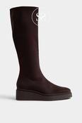 Miss Elastic Brown Knee High Wedge Sock Boots - 77360 image