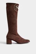 Miss Elastic Brown Suede Heeled Knee High Boots - 75310 image