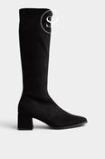 Miss Elastic Black Suede Heeled Knee High Boots - 75310 image