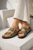 Tamaris Olive Green Double Buckle Slip-on Sandals 1-27543-42