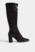 Wonders Black Pointed Toe Heeled Knee High Boots - M-5441