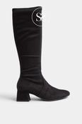 Wonders Black Suede Heeled Knee High Boots - G-5531