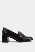 Wonders Black Leather Heeled Loafers - H-7002 image
