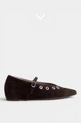 Wonders Brown Suede Flat Mary-Jane Pumps A-3841 image