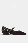 Lodi Chocolate Brown Suede studded Pumps- Niza image
