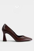 Lodi Brown Leather Flared Heel Pointed Toe Shoe- Ralina