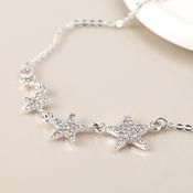 Silver Plated Graduated Crystal Star Necklace image
