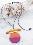 Wooden Two-Tone Pendant Necklace Purple and Orange image