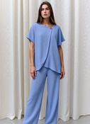 Baby Blue Textured Two Piece Co-Ord Set Relaxed Fit Overlay Top &amp; Wide Leg Trousers
