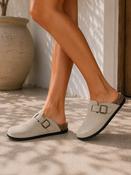 Beige Comfort Buckle Cork Footbed Clogs Slip-On Faux Suede Mules image