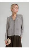 Beige Embroidered Floral Design Button Up Pocket Cardigan