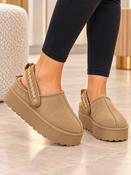 Beige Fur Lined Platform Mule Clogs with Slingback Strap image