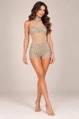 Beige Sequin Mesh Bodysuit &amp; Shorts Co-Ord Set image