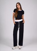 Black Contrast Trim Lounge Set with Wide Leg Pants &amp; Cropped T-Shirt Co-ord image