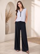 Black Crinkle Pleated Wide Leg Trousers Elasticated Waist Pants image
