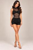 Black Sequin Mesh Bodysuit &amp; Shorts Co-Ord Set