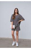 Black Striped Knitted Co-Ord Shorts Set with Oversized Top image