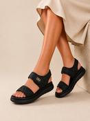 Black Quilted Super Cushioned Platform Comfort Velcro Sandals Lightweight Summer Sandals image
