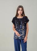 Black &amp; Blue Relaxed Fit Short Sleeve Tunic Top Lightweight Cotton Rich Casual Summer Shirt image