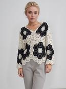 Black &amp; Cream Crochet Button Front Cardigan