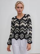Black &amp; Cream Crochet Knit Button Boho Cardigan