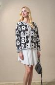 Black &amp; White Floral Embroidered Knit Cardigan Crotchet Lace Cardigan