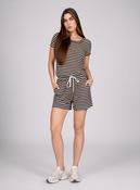 Black &amp; White Striped Short Sleeve Co-Ord Lounge Set with Drawstring Shorts image