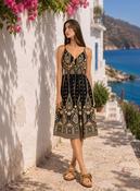 Black Boho Paisley Print Midi Sundress Lightweight Summer Holiday Dress