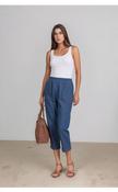 Blue Denim Cropped Trousers Relaxed Fit Pull-On Cropped Trousers image