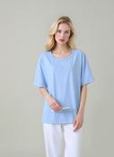 Blue Embroidered Round Neck T-Shirt Soft Casual Summer Top image