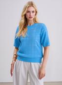 Blue Lightweight Knitted Short Sleeve Jumper image