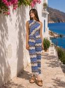 Blue One Shoulder Printed Co-Ord Set – Wide Leg Trousers &amp; Matching Top