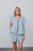 Blue Polka Dot Co-Ord Set Sleeveless Zip Front Top &amp; Shorts Two Piece image