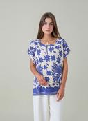 Blue Relaxed Fit Short Sleeve Tunic Top Lightweight Cotton Rich Casual Summer Shirt image