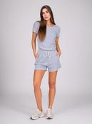 Blue &amp; White Striped Short Sleeve Co-Ord Lounge Set with Drawstring Shorts image