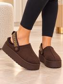 Brown Fur Lined Platform Mule Clogs with Slingback Strap image